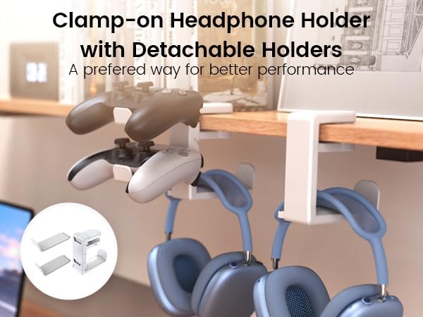 EURPMASK 3-in-1 Rotating Headphone Stand w/2 Detachable Controller Holders | Adjustable Clamp-on Headset Holder Hanger,Swivel,Gaming Headset Hanger,Cable Organizer,Father's Day Birthday Christmas Gift - Image 2