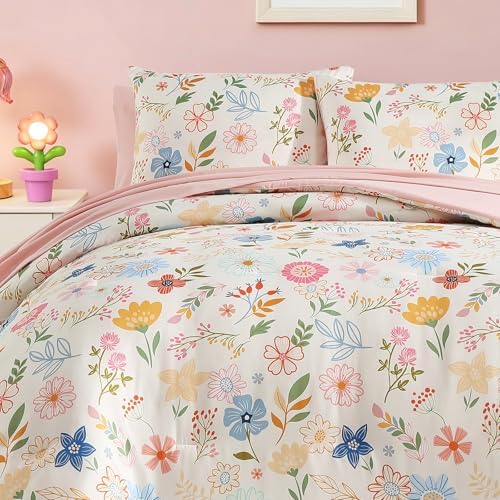 Twin Comforter Set for Girls - 5 Pieces Pastel Floral Twin Bedding Sets - Image 6
