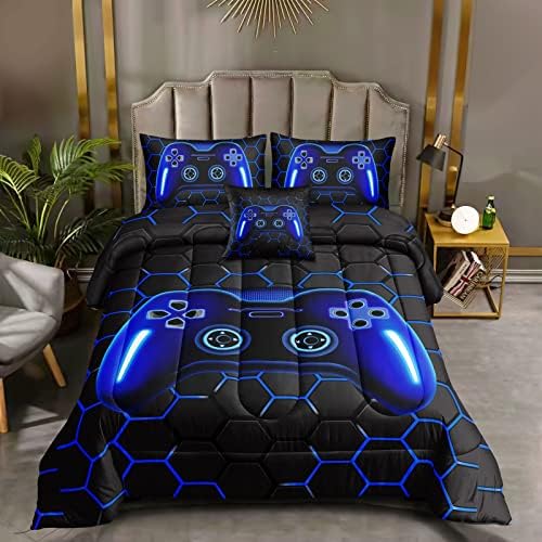 ROWADALO 6 Pieces Bed in A Bag Gamer Bedding Set for Boys Kids Adult Gaming Comforters Set,Boys Bed in A Bag Set Queen Size Comforter with Fitted Sheet Flat Sheet Pillowcase pillowsham,DJTH5025Queen - Image 2