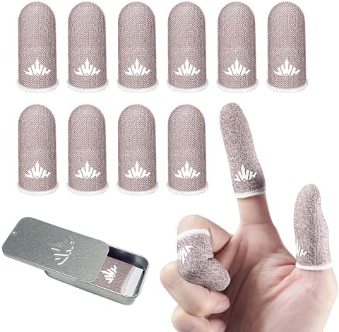 JWH Ultra-Thin Silver Fiber Gaming Finger Sleeves,Pink Thumb Sleeves Gaming Cots,10 Pack Gaming Finger Gloves for PUBG,with Storage Box,High Sensitivity,Anti-Slip,Fundas para Dedos Gamer by JWH