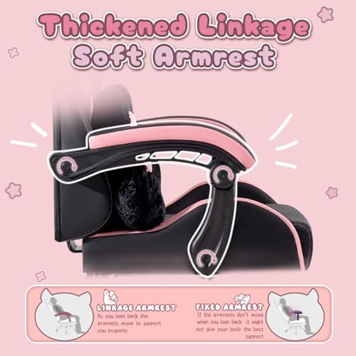 PUKAMI Pink Gaming Chair with Cute Cat Ears | Computer Chair for Girl with Footrest,Ergonomic Gamer Chair for Adult, Kawaii Gaming Chair, Game Chair (Light Black) - Image 5