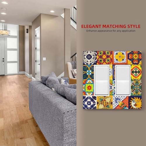 Decorative Outlet Covers Vintage Traditional Colorful Mexican Talavera Tiles Style 2 Gang Light Switch Cover Plate Double Rocker Wall Plate Gfci Switch Plate Covers Plug Faceplate for Bedroom - Image 7
