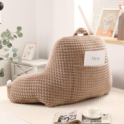 Reading Pillow with Arms for Bed Sitting,Khaki Flannel | Large Supportive Backrest with Arms Helps Ease Neck,Shoulder & Arm Strain While Gaming Reading or Watching TV - Image 6