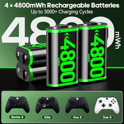 Rysker 4x4800mWh Rechargeable Battery Pack for Xbox with Charger, Controller Batteries Pack with Charging Station for Xbox One/S/X/Elite Controllers for Xbox One Games - Image 2