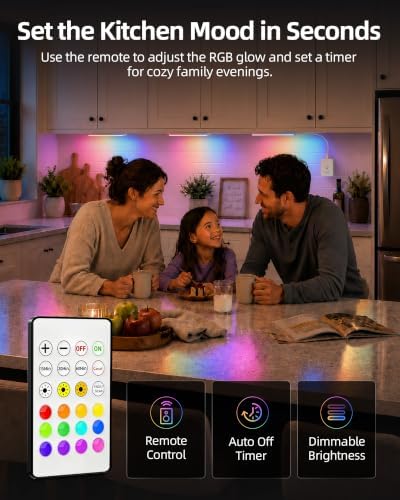 EZVALO RGB Under Cabinet Lights with Remote, Rechargeable Motion Sensor Kitchen Lights, 3-Pack 12 Inch LED Light Bars, 5000mAh Controller, Timer, Dimmable for Kitchen, Display Case, Shelf, Home Bar - Image 3