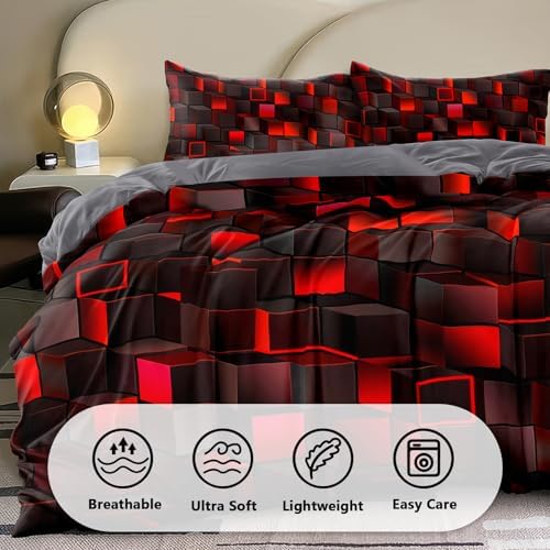 6 Piece Bed in a Bag 3D Block Comforter Set Queen Size for Boys Kids Room Vibrant Red Gaming Block Bedding Set for Boys Girls Kids Teens Bedroom Decorative Queen11 - Image 3