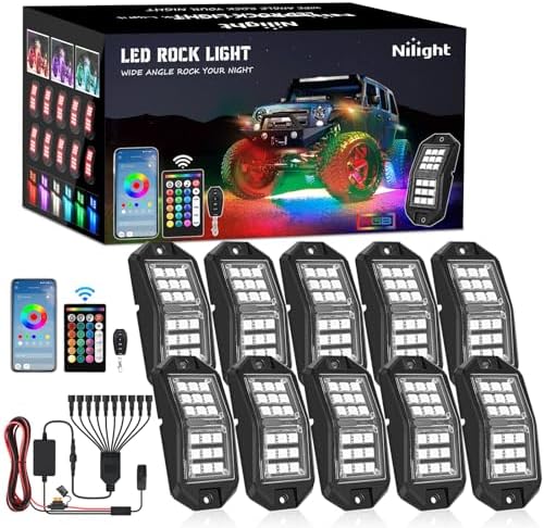 Nilight RGB LED Rock Lights Kit 10 PCS 18LED Wide Angle Wheel Well Light by Nilight