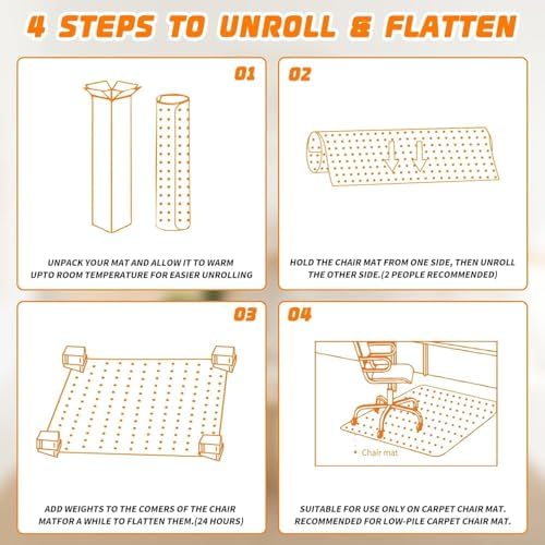 Office Chair Mat for Carpeted Floors, Desk Mats 48"X30" for Rolling Desk on Low Pile Carpets, Small Computer Gaming Plastic Floor Mats for Office Chair on Carpet, Easy Glide Without Curling - Image 7