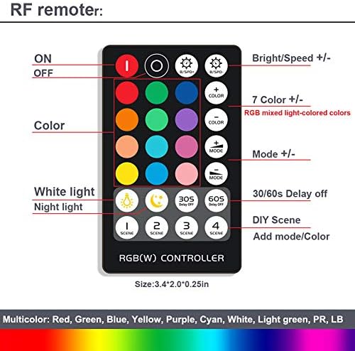 Dimmable Under Cabinet Lighting, RGB LED Light Bar, RF Remote Control Lamp, Multicolor Under Counter Lights for Desk, Room, Cupboard, Hallway, Shelf, Closet (24 Inch) - Image 3