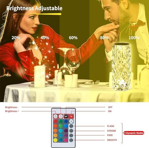 Deogos Crystal Table Lamp, Remote and Touch Control Rose Wave Lamp, RGB Color Changing Night Light, Dimmable, USB Rechargeable Decoration Ambient Lighting for Dinner/Bars/Game room/Living Room/Bedroom - Image 5