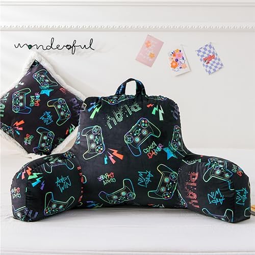 NTBED Video Game Controller Printed Reading Pillow Bed Wedge Backrest with Arms, Couch TV Relax Bed Rest Pillow Back Support Cushion for Kids Teens Boys Girls,Multi Game by NTBED