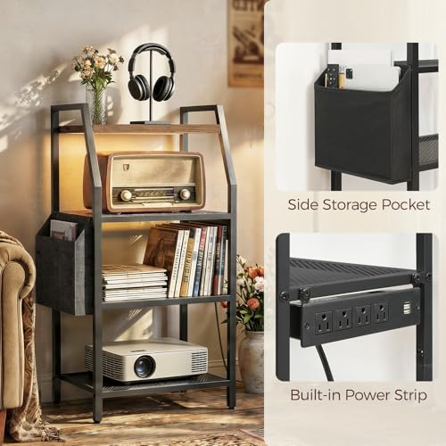 MAHANCRIS Game Console Shelf, Gaming Console Stand with Outlet & LED Lights - Image 6