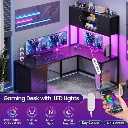 SEDETA Reversible L Shaped Corner Gaming Desk with Drawers, Led Lights - Image 4