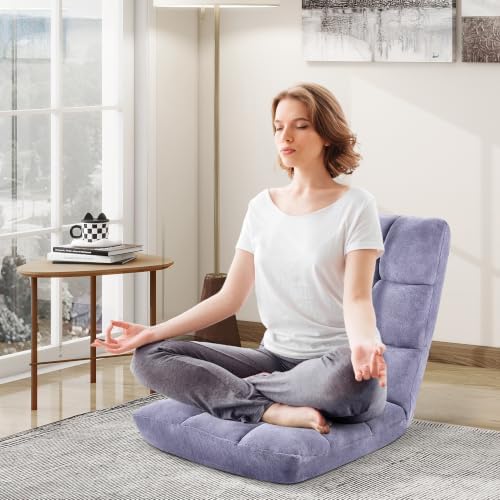 Murago Floor Chair with Back Support, 14 Adjustable Position, Light Grey | Japanese Meditation Folding Floor Seating, Gaming Chair Recliner with Comfy Cushion, for Adults, Living Room - Image 2