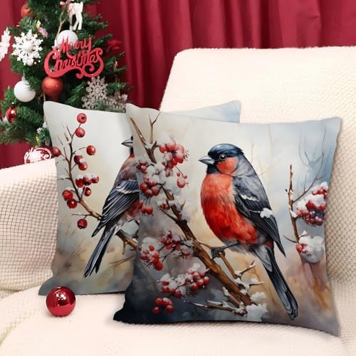 Birds Pillow Covers Watercolor Flying Animals Throw Pillow Cover for Couch Woodland Nursery Red Cardinal Pillowcase Decorative Farmhouse Snowy Nature Scenery Bed Sofa Home Decorations 18x18 Set of 4 - Image 3