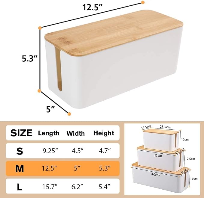 PowerKing Cable Management Boxes Organizer, Bamboo Lid, Large Storage Wires Keeper Holder for Desk, TV, Computer, USB Hub, System to Cover and Hide & Power Strips & Cords (Ice White) - Image 6