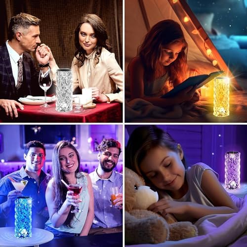 Deogos Crystal Table Lamp, Remote and Touch Control Rose Wave Lamp, RGB Color Changing Night Light, Dimmable, USB Rechargeable Decoration Ambient Lighting for Dinner/Bars/Game room/Living Room/Bedroom - Image 4
