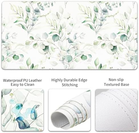 QiyI PU Leather Desk Mat Set, 4-in-1 Ergonomic Wrist Rest, Eucalyptus - Image 5