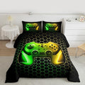Feelyou Gamer Comforter Set for Boys Teens Gaming Bedding Set Video Game Contoller Home Decor for Kids Honeycomb Comforter,Yellow Green Queen Size 3 Pieces 2 Pillowcases Boys by Feelyou