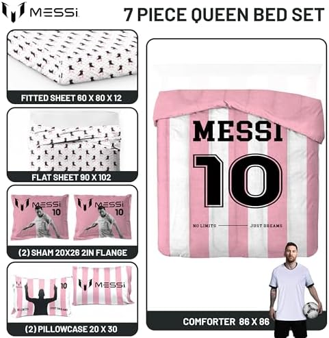 Jay Franco Messi Queen Comforter Set 7 Piece Soft Kids Sports Bedding, Pink - Image 3