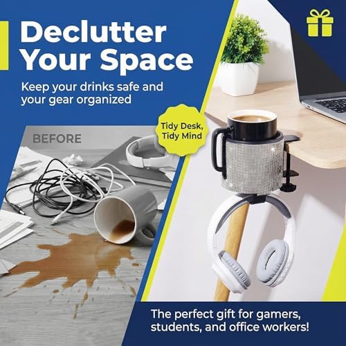 2-in-1 Desk Cup Holder with Headphone Hanger (Bling Bling) - Image 6