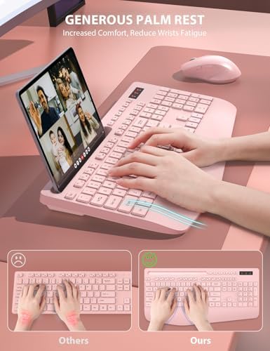 Wireless Keyboard and Mouse Combo - Full-Sized Ergonomic Keyboard with Wrist Rest, Phone Holder, Sleep Mode, Silent 2.4GHz Cordless Keyboard Mouse Combo for Computer, PC, Laptop, Mac, Windows -Trueque - Image 2