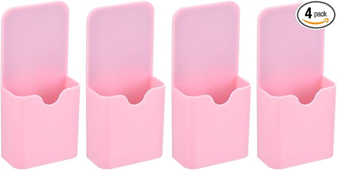 PATIKIL 4pcs Magnetic Pen Marker Holders, 50x27mm Dry Erase Marker Pencil Holder Cup Organizer for Classroom Home Office Refrigerator Whiteboard Locker, Light Pink, 4x2x1 by PATIKIL
