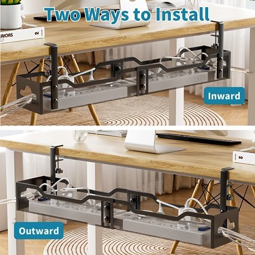 Under Desk Cable Management Tray Black, Litwaro Cable Management Under Desk No Drill, 25'' Cable Tray with Clamp for Wire Management, Cord Organizer for Office, Home - No Damage to Table - Image 6