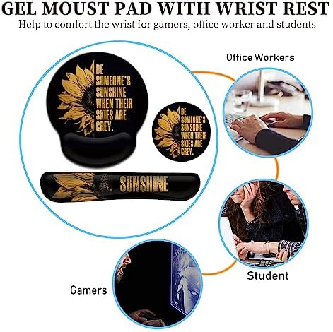 Keyboard Wrist Rest and Mouse Pad Wrist Support Set with Coffee Coaster, Non-Slip PU Base for Gaming and Office, Comfortable & Lightweight for Easy Typing & Pain Relief,Sunflower - Image 7
