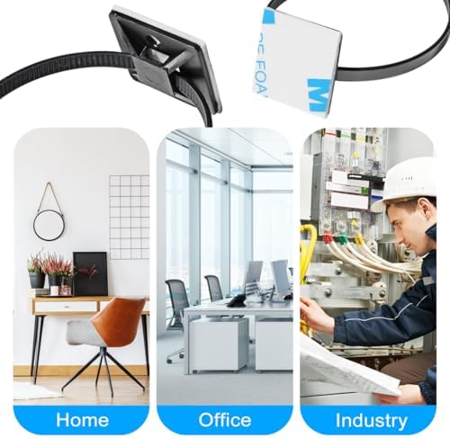 200pcs 3/4" Back-Glue Self Adhesive Black Strong Cable Zip Tie Mounts with 8" Ties, Screws, UV Protection Outdoor Sticky Wire Fasteners Cable Clips Management Anchors Organizer Holders Squares - Image 6