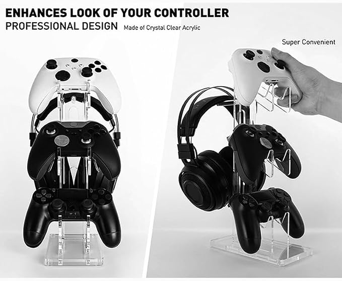 Controller Stand 3 Tiers , Universal Controller Holder Headphone Stand, Headset Holder, Acrylic Controller Display Stand Compatible with Xbox, PS5, PS4, NS - Ideal Desk Mount for Gamers,Transparent - Image 5