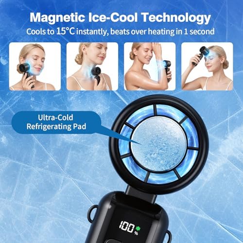 Morelax Handheld Portable Turbo Fan with Ice Cooler,Cooling Plate with 1 Second Cooling Sensation,Speed (1-100) Rechargeable Personal Fan,Neck/Tabletop, Hand Held/desktop,Small Portable Travel Fan - Image 4
