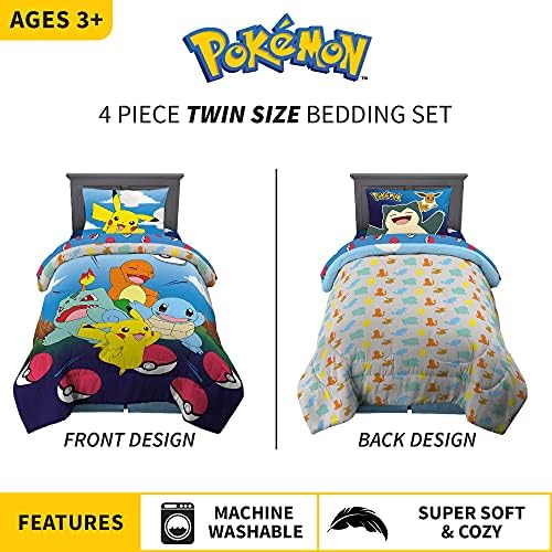 Franco Kids Bedding Super Soft Comforter and Sheet Set, 4 Piece Twin Size, Pokemon (Prints May vary) - Image 4