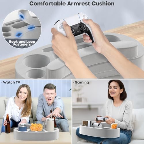 LVVIL Couch Cup Holder Pillow Tray with 6 Slots, Gaming Pillow Couch Cupholder Tray with Armrest Cushion, Couch Caddy & Buddy with Drink, Controller, Remote, Phone Holder, Gaming Snack Holder - Image 2