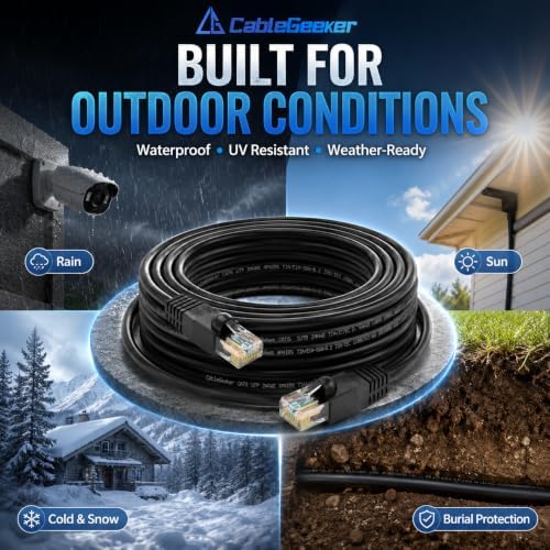 CableGeeker Cat 6 Outdoor Ethernet Cable, 200 ft, Direct Burial, Black - Image 5