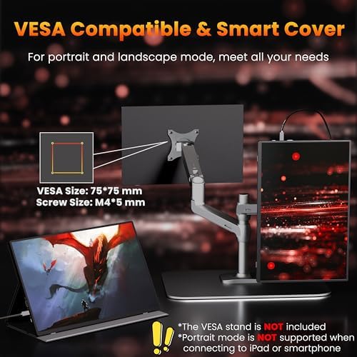 Upperizon Portable Monitor 16 inch 2K QHD 2560x1600 106% sRGB, 144Hz USB-C, 120Hz HDMI, HDR Travel Monitor for Laptop Mac PC Surface PS5 Xbox, External Display with Cover & Speakers, VESA Compatible - Image 6
