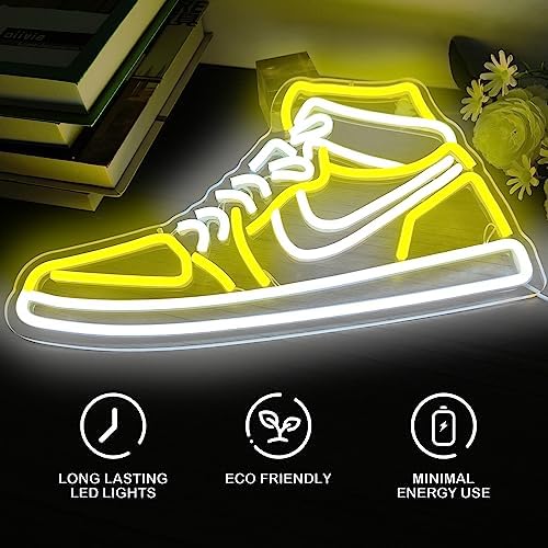 Sneaker Neon Sign Sports Shoe Neon Signs for Wall Dimmable LED Boys Neon Lights for Bedroom Man Cave Home Party Pub Neon Bar Sign Shoes Light up Signs Wall Decor (Yellow) - Image 5