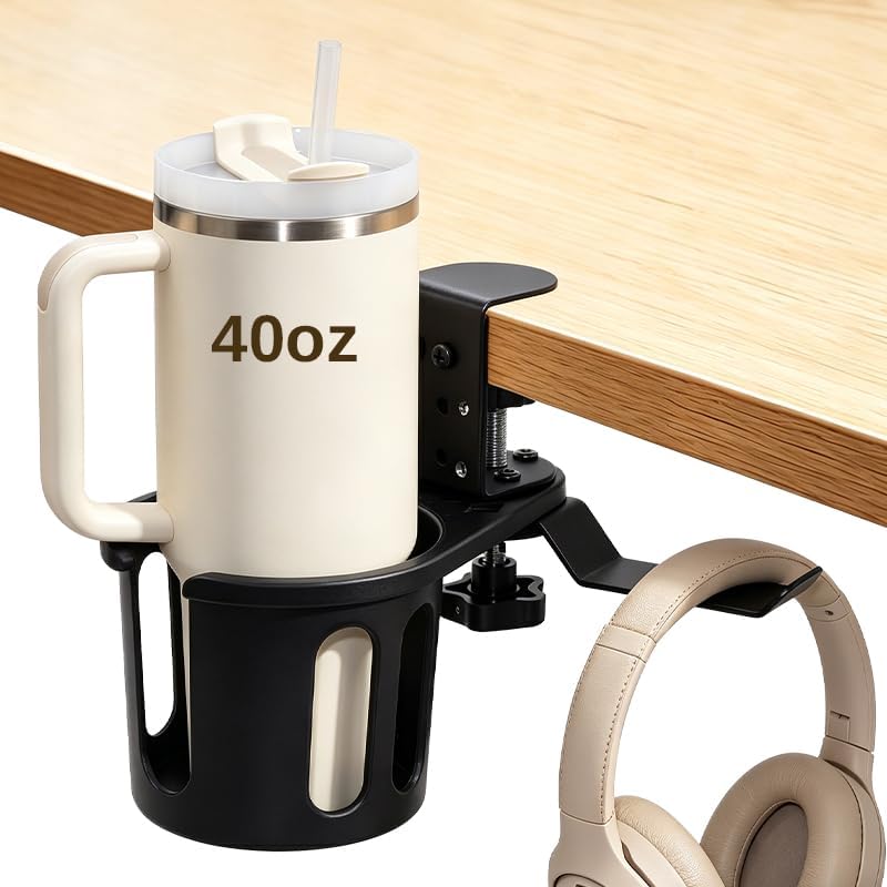 Desk Cup Holder, Clip-On Clamp for Gaming Desks, 360° Swivel Headphone Hook by Unknown