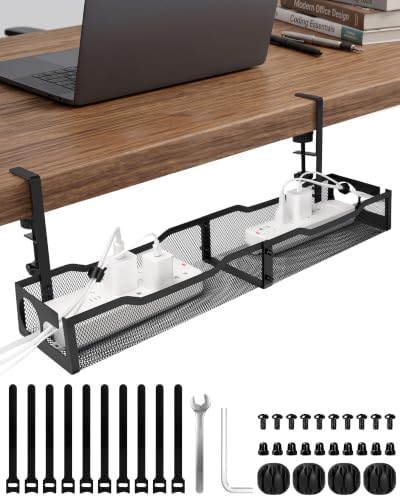 Cable Management Under Desk 25'' Metal Cord Organizer, Black by KUAILEYA