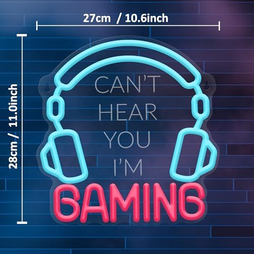 YuanDian Gaming Headset Neon Sign, Can't Hear You I'm Gaming LED Neon Lights for Game Room Wall Decor for Boys Men Teen Gamers - Image 6