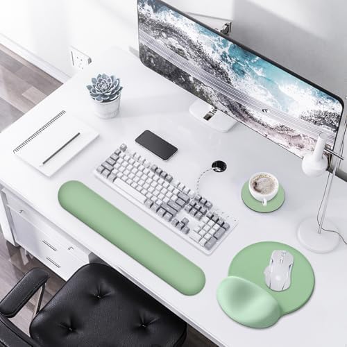 AIMSA Mouse Pad with Wrist Rest Support, Keyboard Wrist Rest Set, Ergonomic Memory Foam Mousepad for Computer Keyboard, Easy Typing and Pain Relief, Green - Image 2