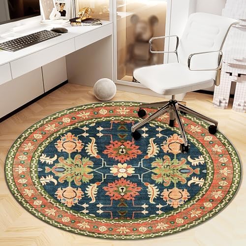 Office Chair Mat for Hardwood Floor, Vintage Computer Gaming Rolling Low Pile Carpet Floor Chair Mat, Anti-Slip Backing Round Desk Rug Floor Mat for Home by Heavyoff