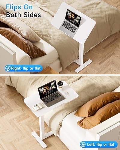 BIZUM Mobile Standing Desk Laptop Desk Pneumatic with Wheels 180° Tilt Top Hospital Bed Table Portable Rolling Cart Foldable Bedside Table for Hospital&Home Use, White - Image 5