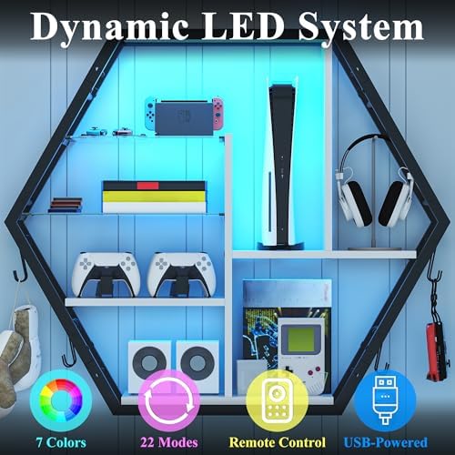 kepptory 39 inch Large Gaming Floating Shelves with LED Lights - Image 4
