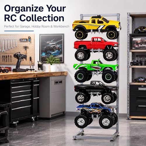 AceOrbit Rc Car Stand 5 Layer Adjustable Wall Mount Car Display Rack with Screws Crawler 15" x 13" x 60" Storage System for 1/10 1/12 1/18 1/24 1/32 Multiple Scale Cars/Trucks Stand Shelf(Silver) - Image 2