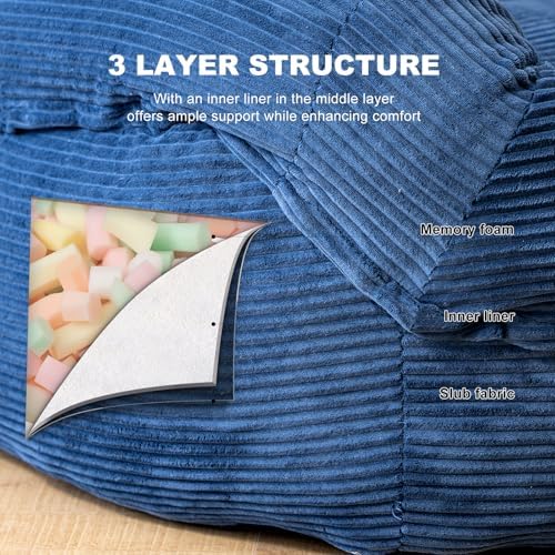 Giant Bean Bag Chair for Adults, Oversized Floor Lounge Chair with Armrests | Royal Blue, soft corduroy and resilient foam for living rooms, bedrooms, reading nooks, gaming rooms, movie nights, and pets - Image 6