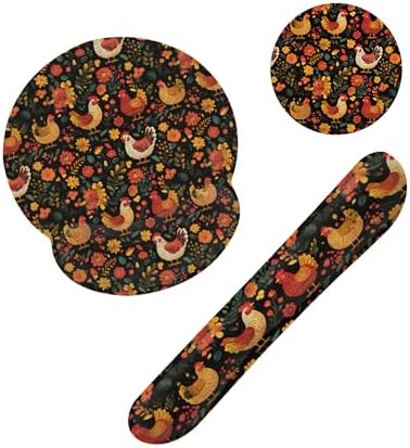 Chicken Rooster Hen Flower Meadow Mouse Pad with Wrist Rest Set,3-in-1 Wrist Support Mousepad Set,Gaming Mat Pad with Anti-Skid Base,Ergonomic Memory Foam Mouse Pad Set for Women,Office,Typing,Gaming by Unknown