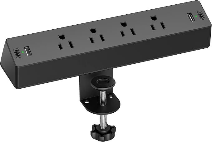 Desk Clamp Power Strip, 4 AC Outlets 4 USB Ports, Fit 1.7'' Tabletop Edge by TenTrend