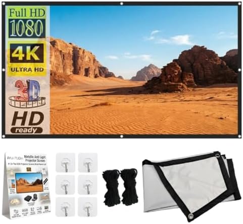 Metallic Anti Light Projector Screen Outdoor 4k HD 16:9 Projection Screen Indoor Portable Foldable Ambient Light Rejecting Daytime Wall Mount Wrinkle-Free Fast Setup for Home Theater (Thick#2, 72in) by Unknown
