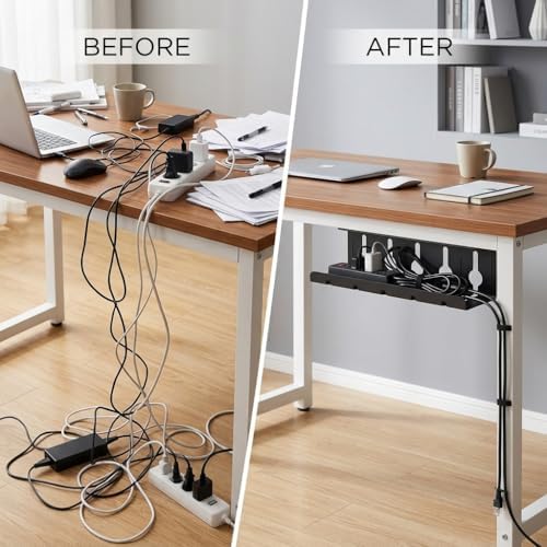 Metal Cable Management Under Desk for Easy mounting Under-Table, Set of 2 - with 10X Cable Ties, Desk Organizer for Office/Home Office Table Thoughtful Cable Tray Holder - Image 7
